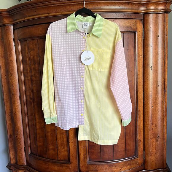 Princess Polly Benjamin Spliced Button Down Pastel Shirt New 4 - Picture 6 of 10